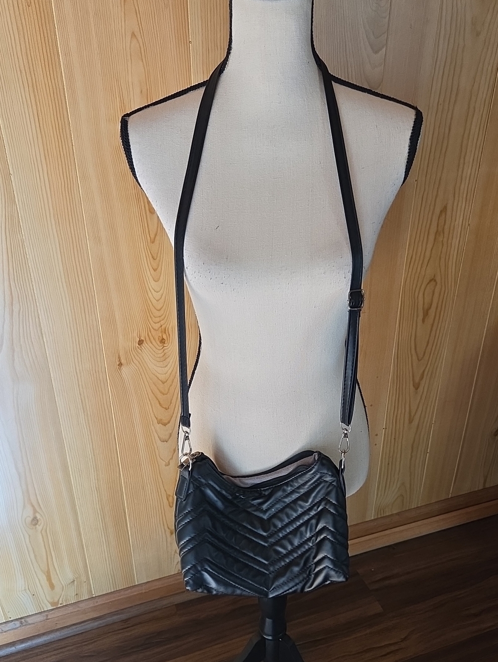 Black Quilted Crossbody Bag with Adjustable Strap